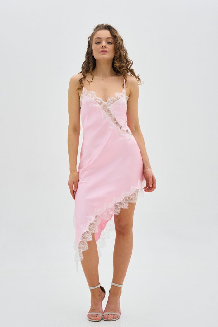 Плаття атлас з мереживом рожевий - Зображення 3