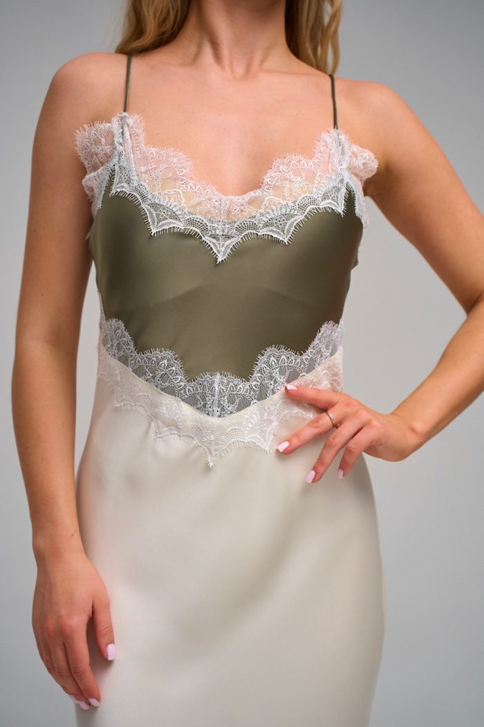 Плаття атлас двохкольорове мол.-оливка - Зображення 4