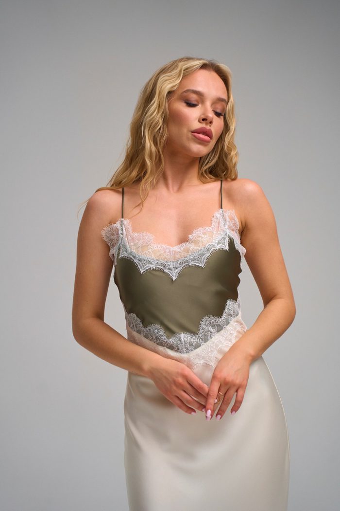 Плаття атлас двохкольорове мол.-оливка - Зображення 2