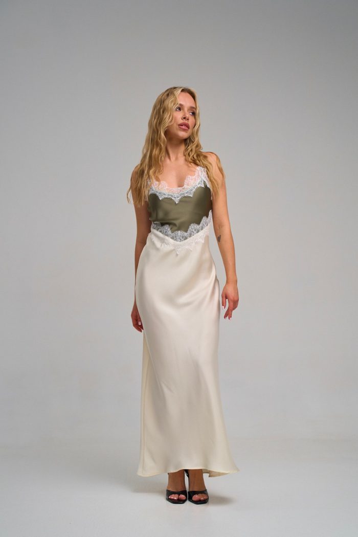 Плаття атлас двохкольорове мол.-оливка - Зображення 3