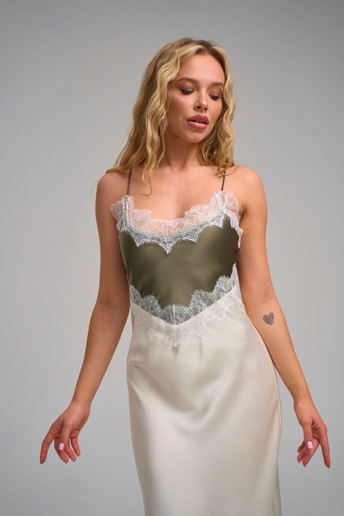 Плаття атлас двохкольорове мол.-оливка - Зображення 6