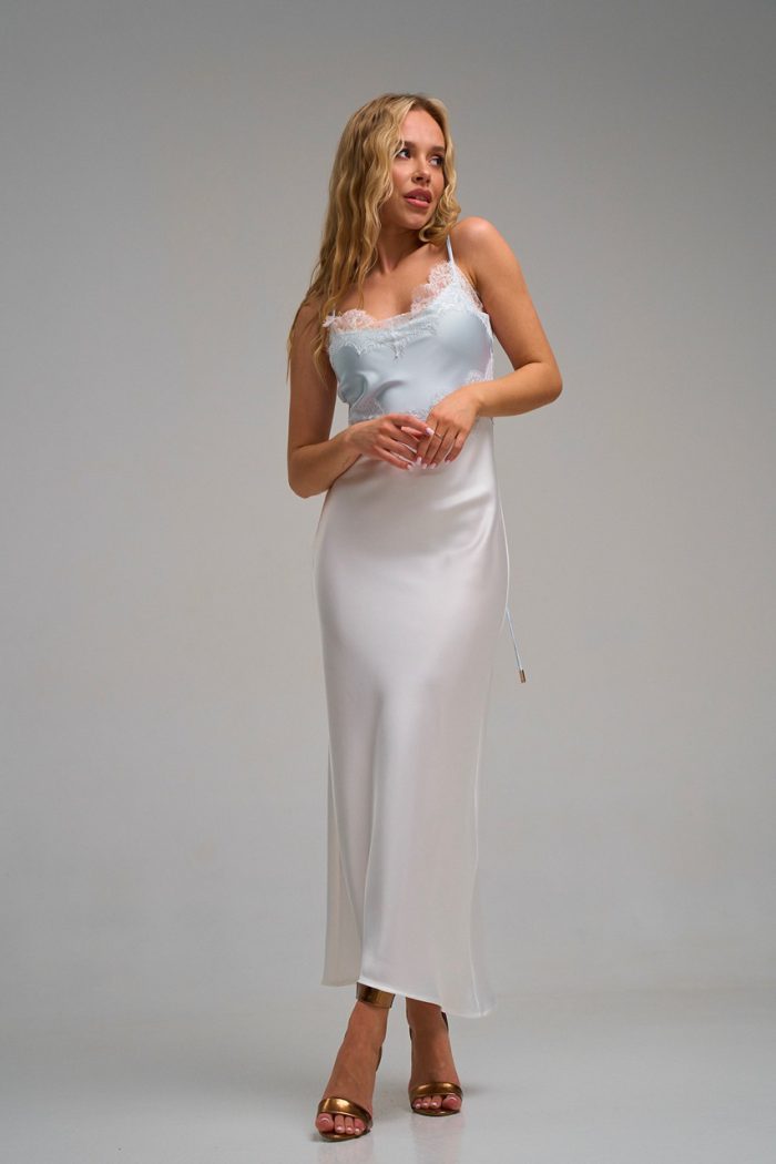 Плаття атлас двохкольорове біло-блак. - Зображення 5