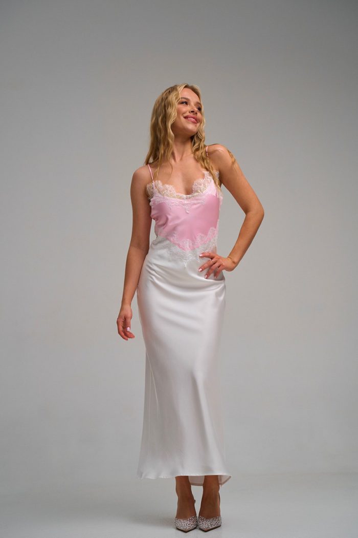 Плаття атлас двохкольорове біло-рож. - Зображення 5