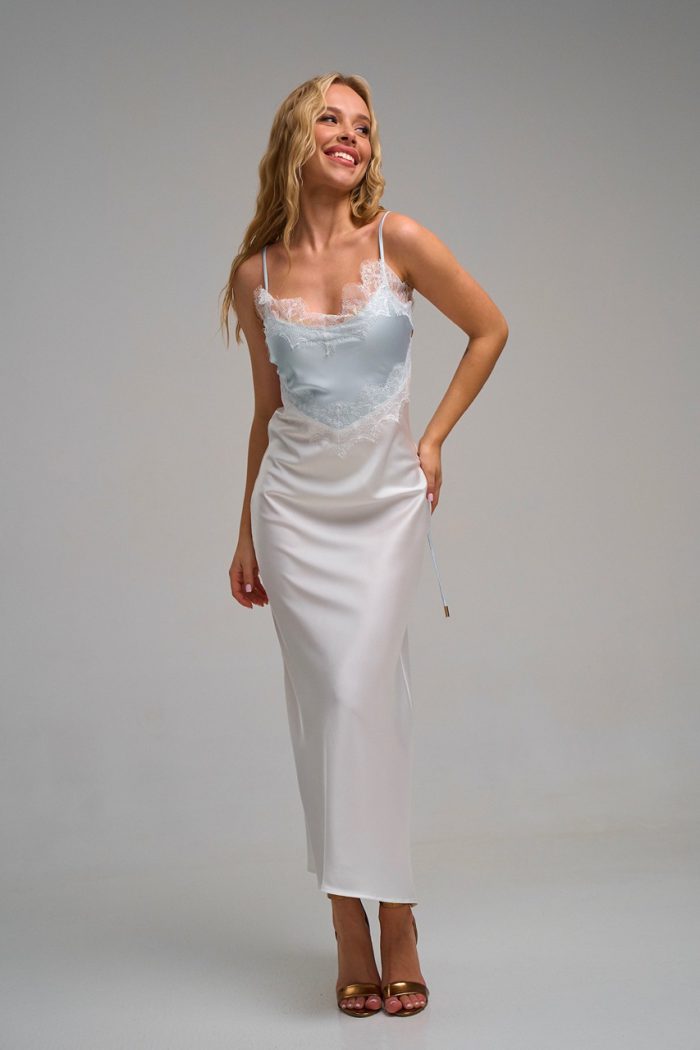 Плаття атлас двохкольорове біло-блак. - Зображення 7