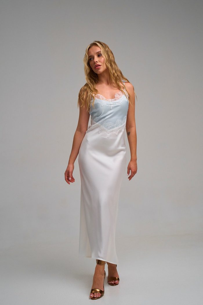 Плаття атлас двохкольорове біло-блак. - Зображення 9