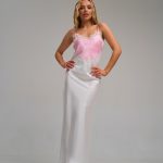 Плаття атлас двохкольорове біло-рож.