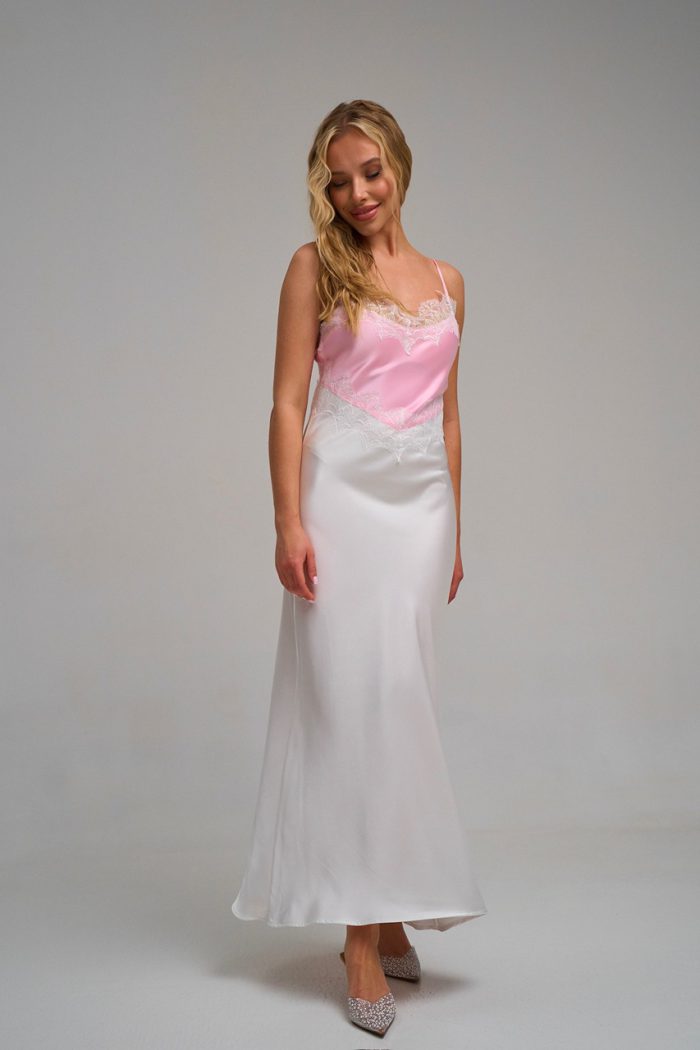 Плаття атлас двохкольорове біло-рож. - Зображення 7