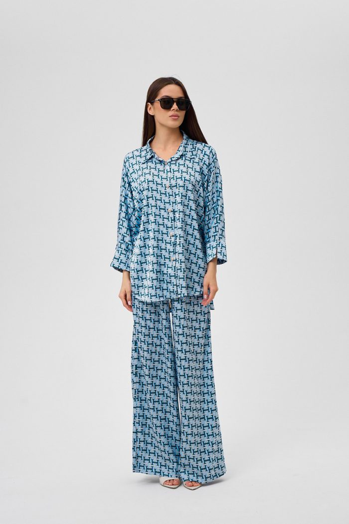 Костюм шовк принт блакитний - Зображення 9